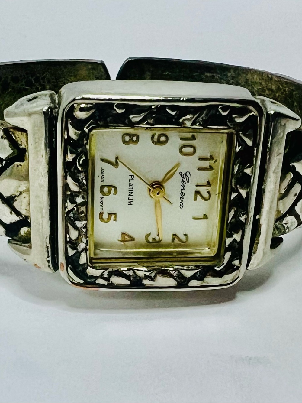 Vintage Geneva Platinum-Tone Square Back Watch in Silver and Gold-New battery